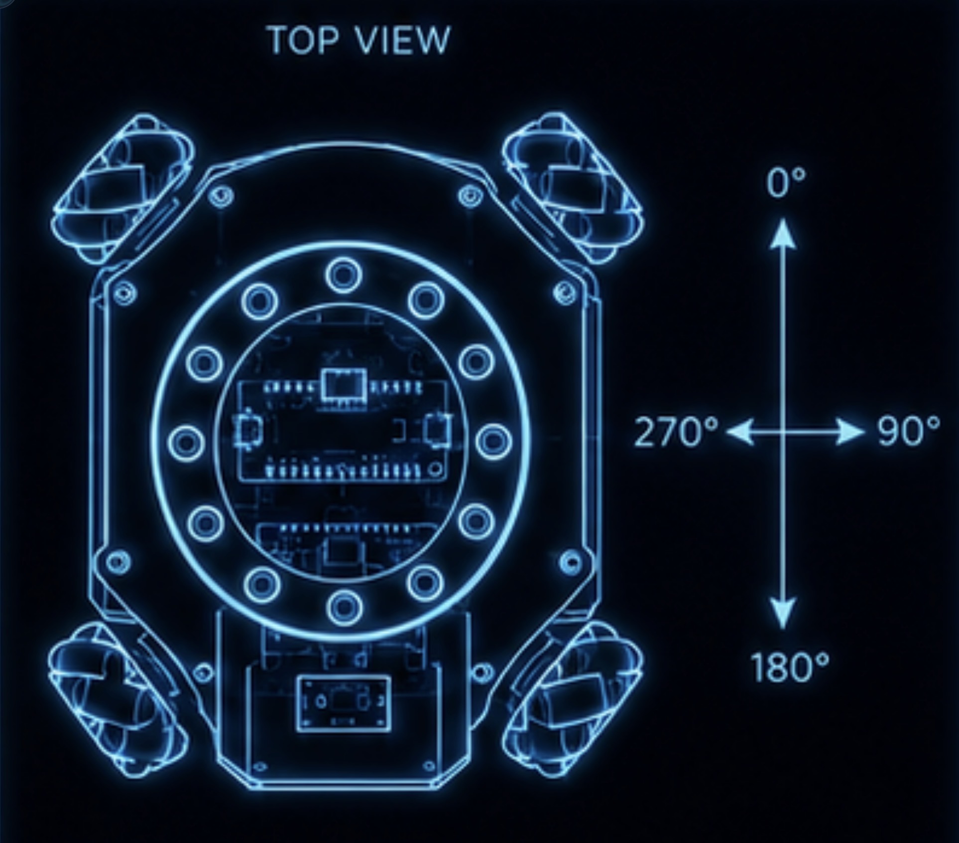 Top view — 0° front, 90° right, 180° back, 270° left
